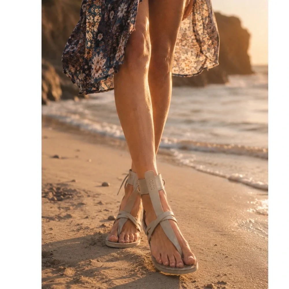 NWT Free People Vacation Day Wrap Sandal Women 37.5 Sky Leather Strappy Boho